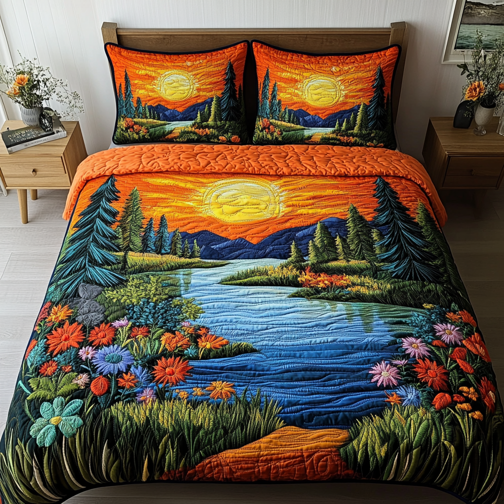 River Bright 3-Piece Quilted Bedding Set NCU0VL2225