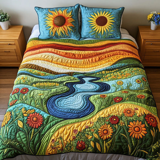 River of Gold 3-Piece Quilted Bedding Set NCU0NT4657