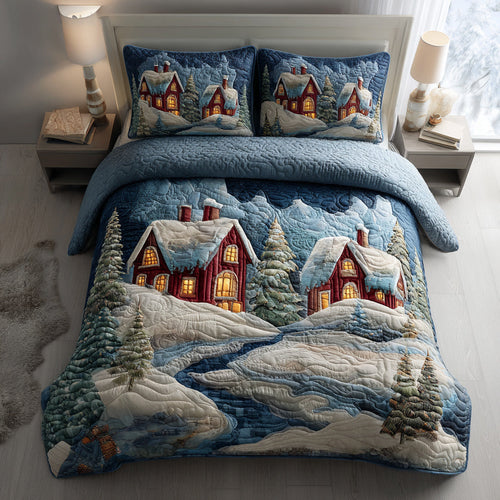 Riverbank Christmas Village 3-Piece Quilted Bedding Set NCU0HH881