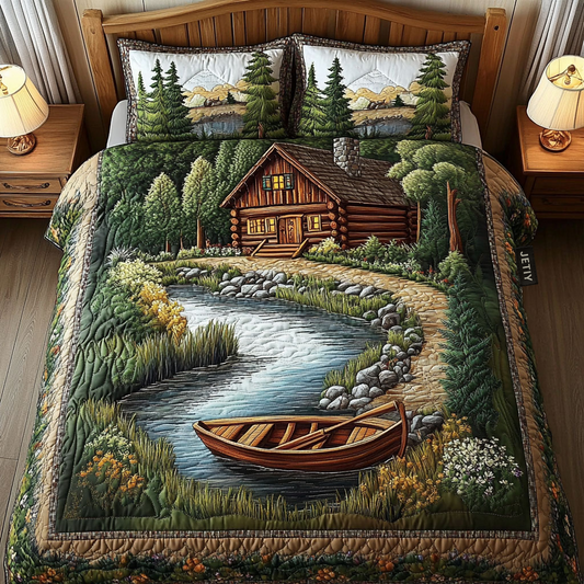 Riverside Cabin Boat 3-Piece Quilted Bedding Set NCU0NT3073