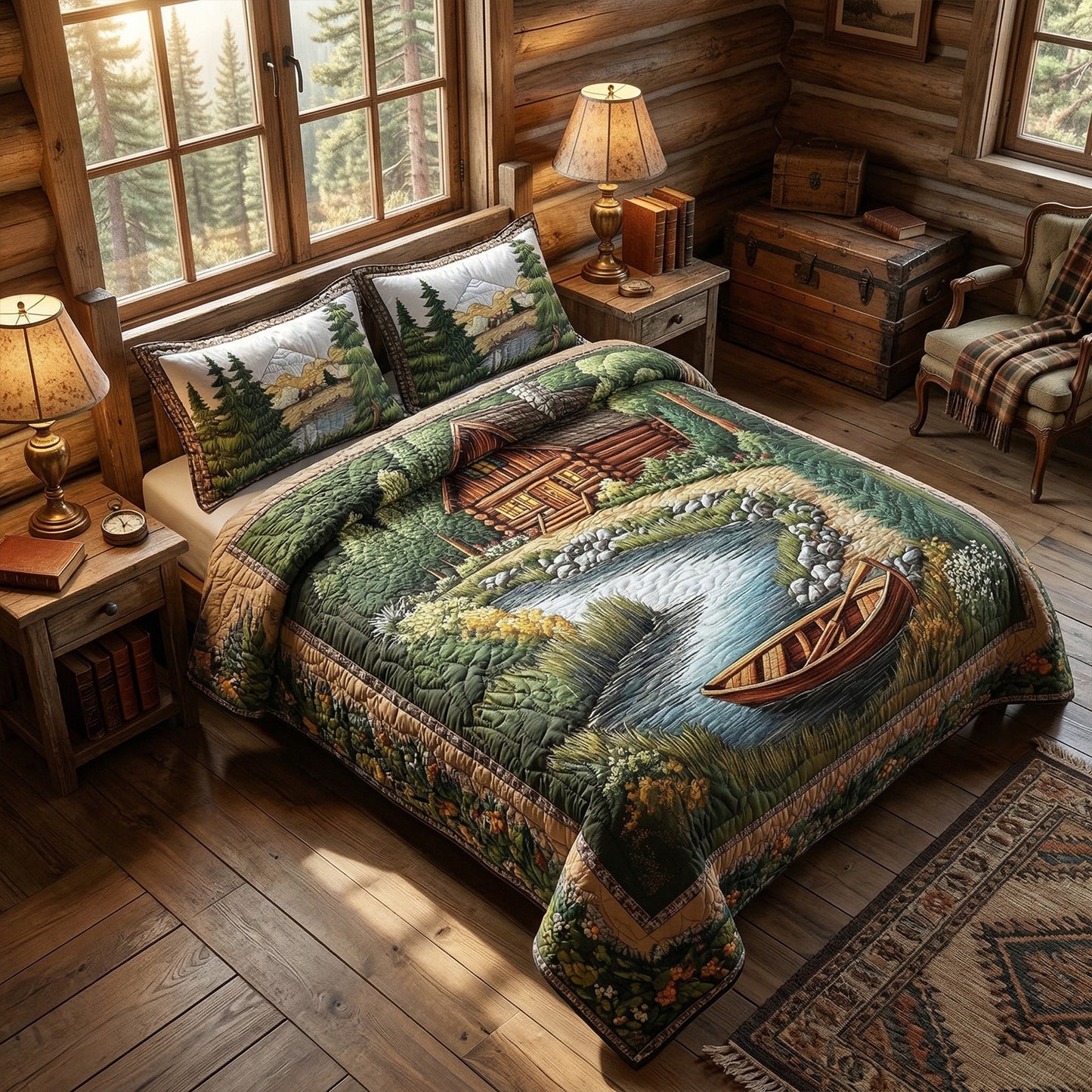 Riverside Cabin Boat 3-Piece Quilted Bedding Set NCU0NT3073