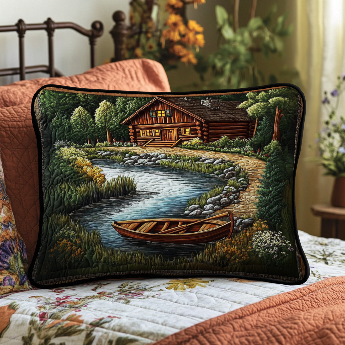 Riverside Cabin Boat Quilted Bedding Pillow Case NCU0NT3221