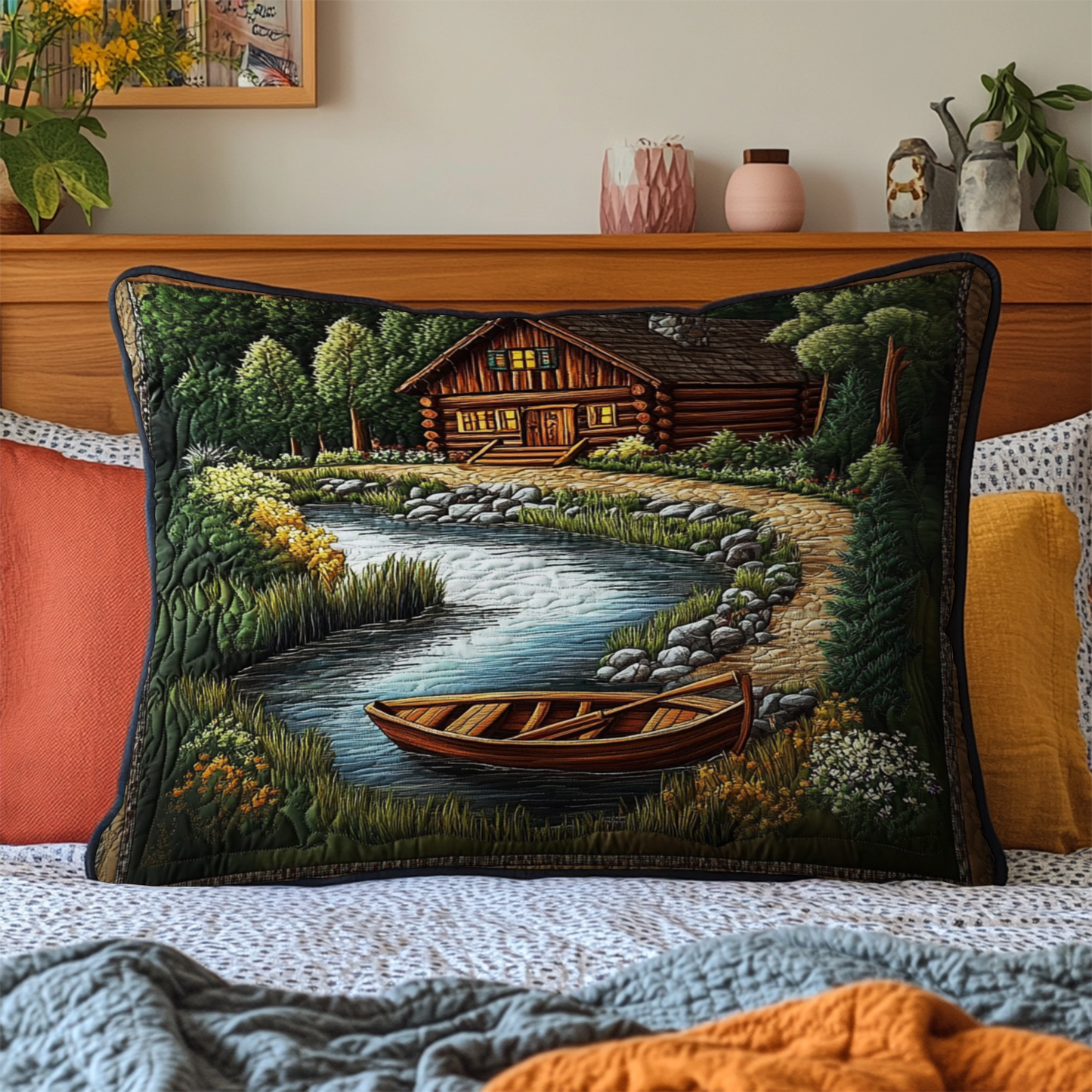 Riverside Cabin Boat Quilted Bedding Pillow Case NCU0NT3221