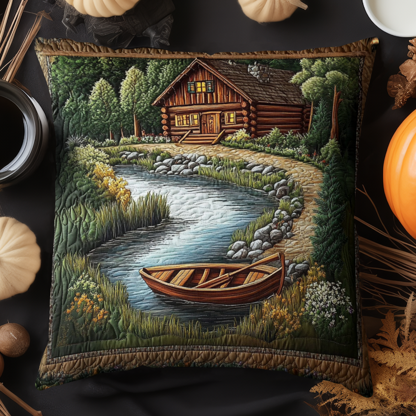 Riverside Cabin Boat Quilted Pillow Case NCU0NT3222