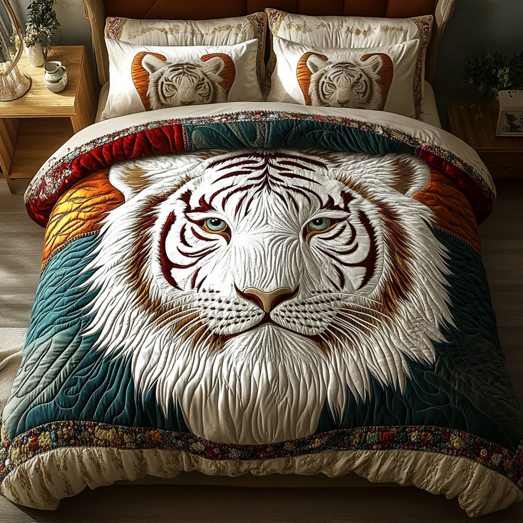 Roaring White Tiger 3-Piece Quilted Bedding Set NCU0DK3733