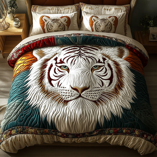 Roaring White Tiger 3-Piece Quilted Bedding Set NCU0DK3733