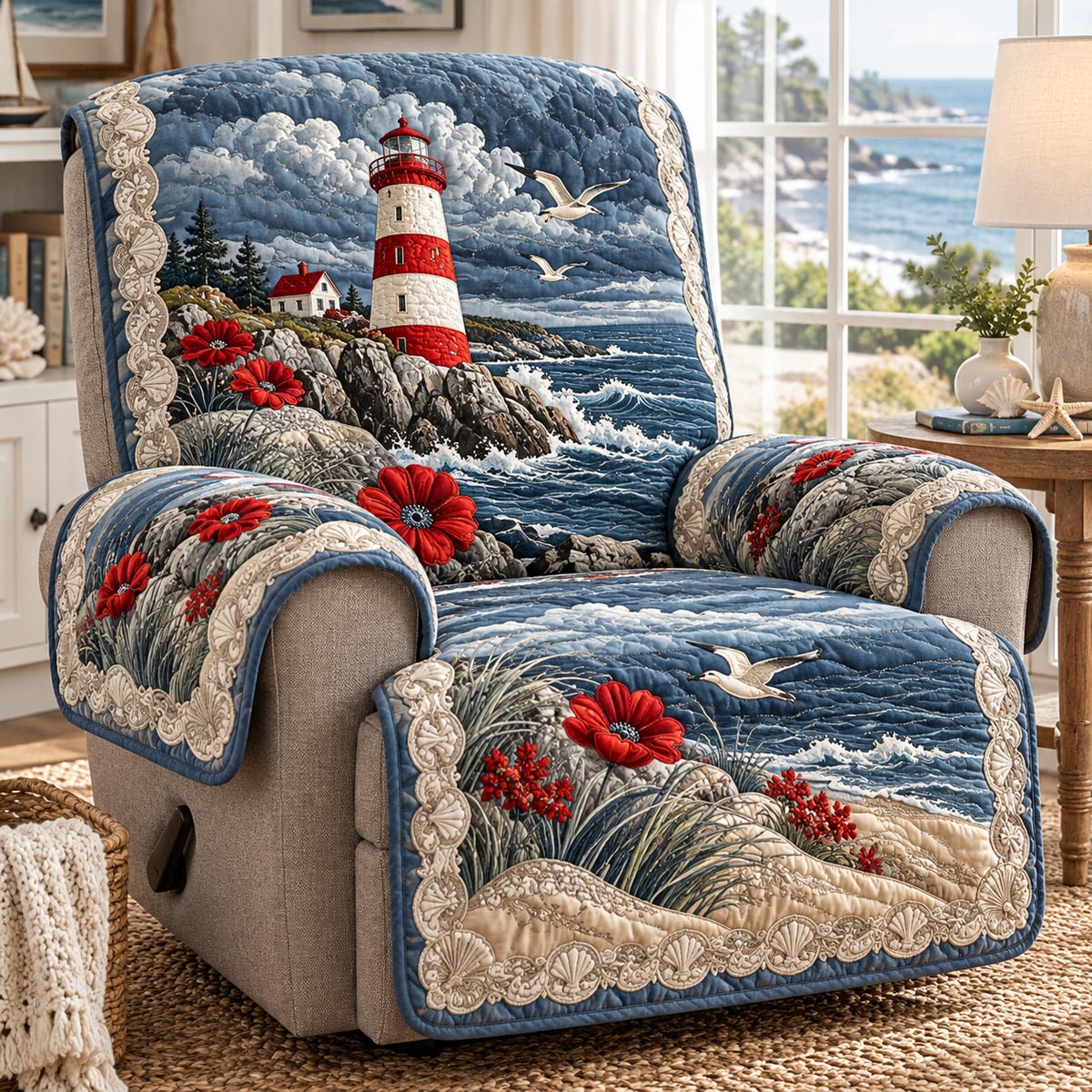 Rocky Lighthouse Bloom Quilted Sofa Cover NCU0DV10322