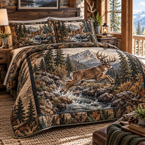 Rocky Mountain Stag 3-Piece Quilted Bedding Set NCU0DV10490