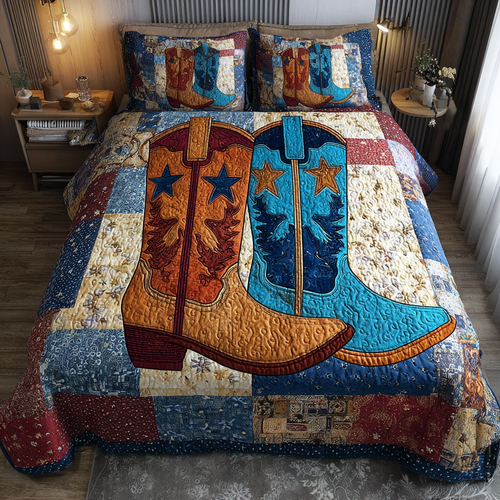 Rodeo Boots 3-Piece Quilted Bedding Set NCU0DK10408