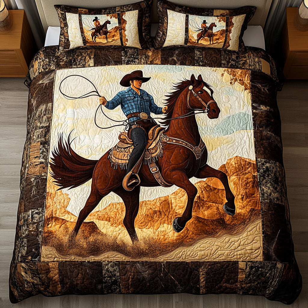 Rodeo Spirit 3-Piece Quilted Bedding Set NCU0NT2491