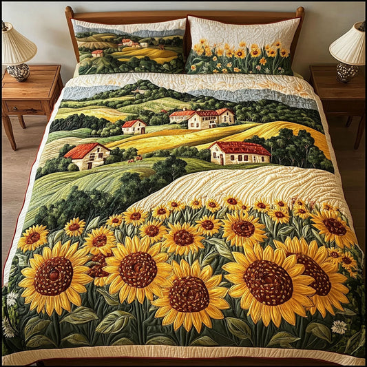Rolling Sunflower Hills 3-Piece Quilted Bedding Set NCU0NT4384