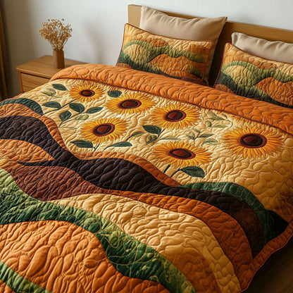 Rolling Sunflower Waves 3-Piece Quilted Bedding Set NCU0NT4666