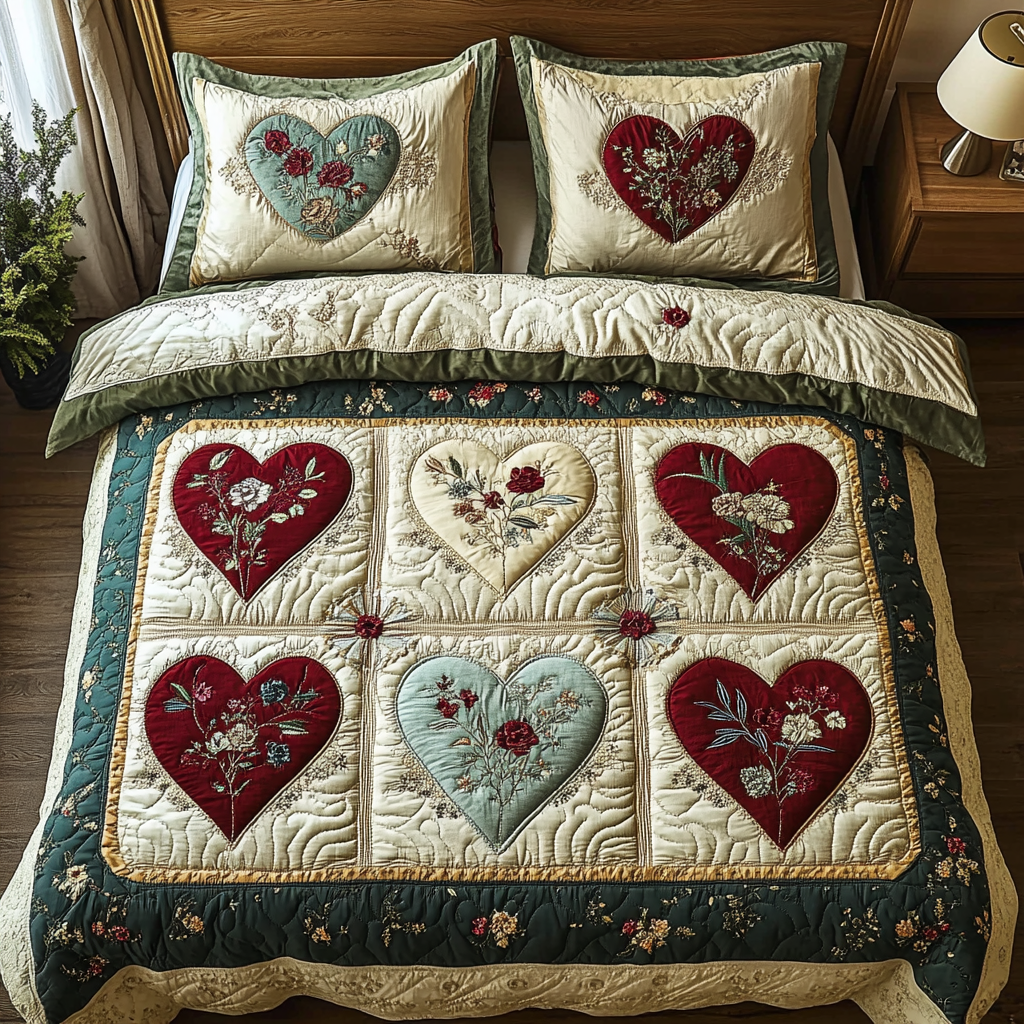 Romantic Bliss 3-Piece Quilted Bedding Set NCU0VH3012