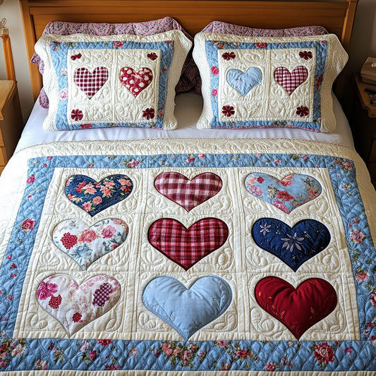 Romantic Flower Hearts 3-Piece Quilted Bedding Set NCU0NT3419