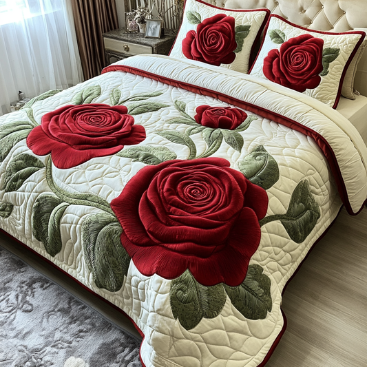 Romantic Rose 3-Piece Quilted Bedding Set NCU0VH5883