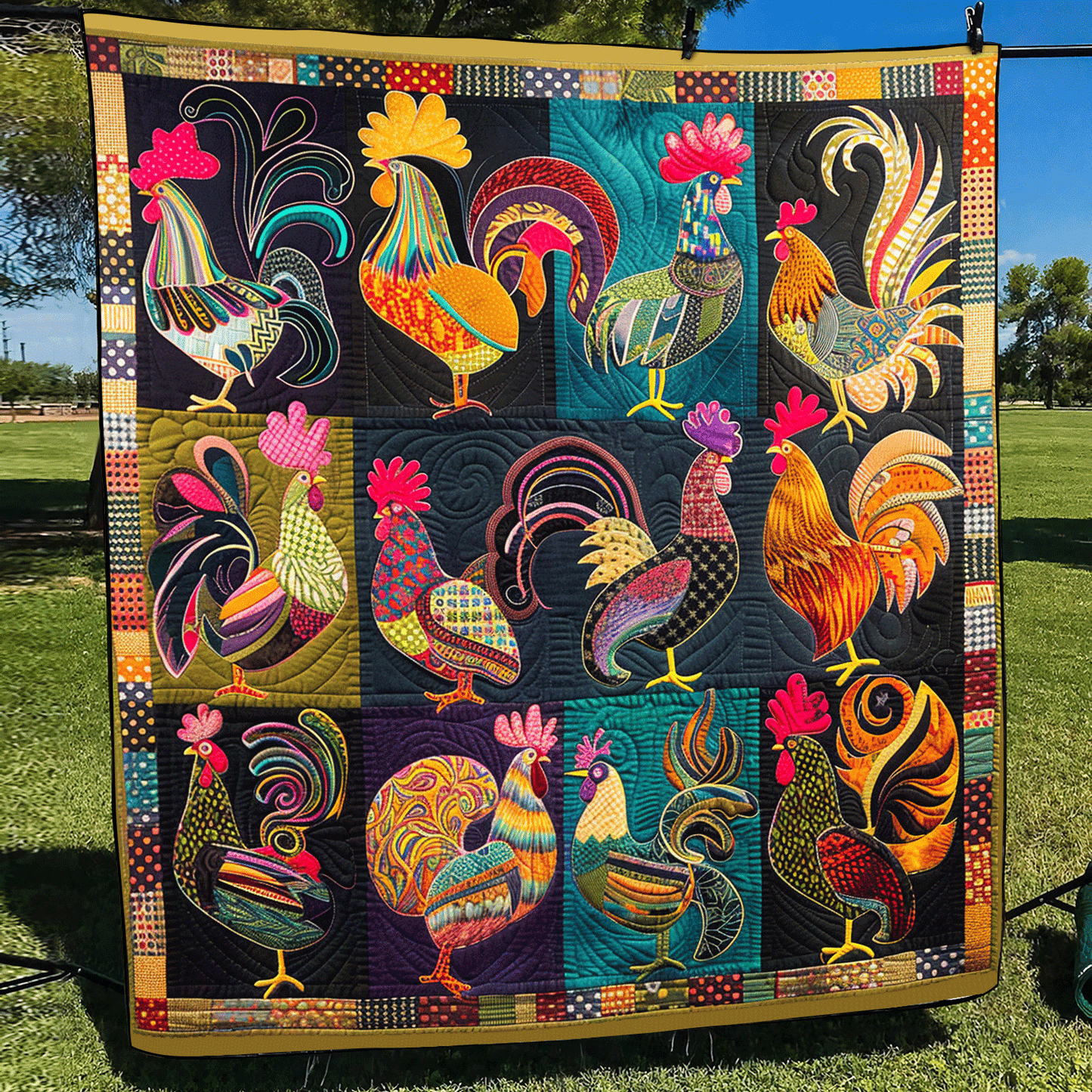 Rooster Fiesta Quilted Blanket NCU0TH964