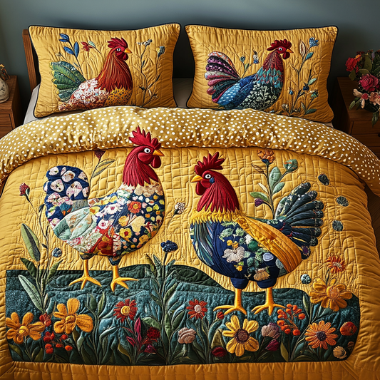 Rooster Bliss 3-Piece Quilted Bedding Set NCU0VH3585