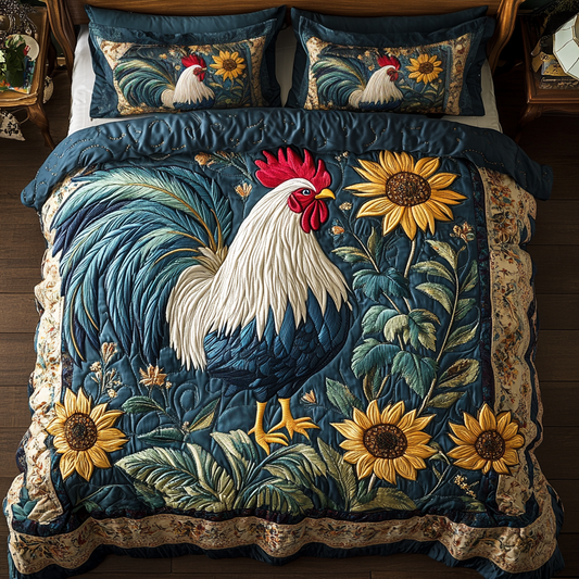 Rooster Bloom 3-Piece Quilted Bedding Set NCU0VH4299