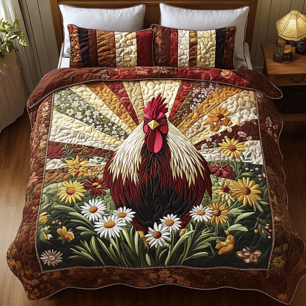 Rooster Bloom 3-Piece Quilted Bedding Set NCU0VH5128