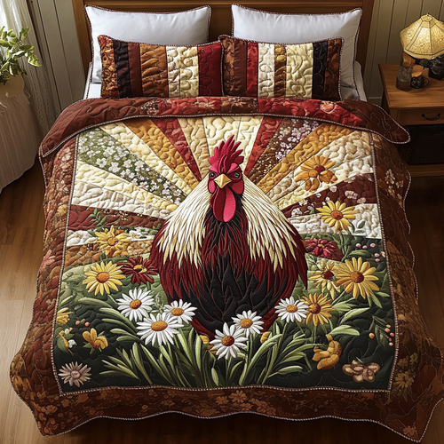 Rooster Bloom 3-Piece Quilted Bedding Set NCU0VH5128