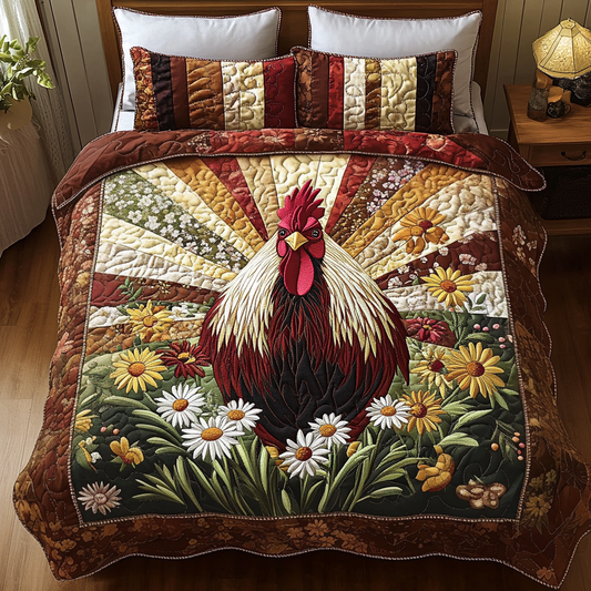 Rooster Bloom 3-Piece Quilted Bedding Set NCU0VH5128