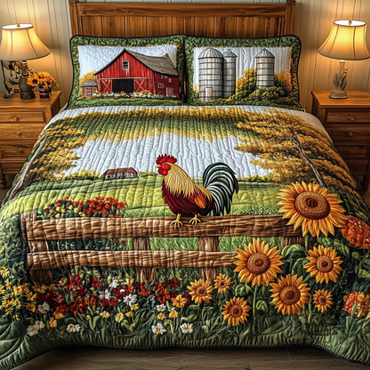 Rooster Call 3-Piece Quilted Bedding Set NCU0DK7158