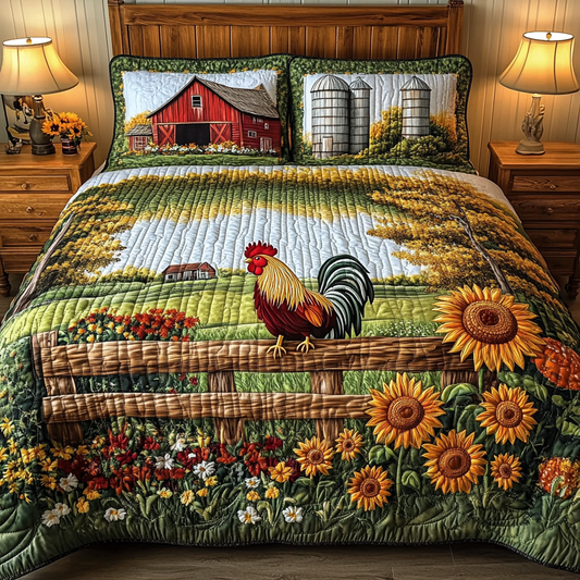 Rooster Call 3-Piece Quilted Bedding Set NCU0DK7158