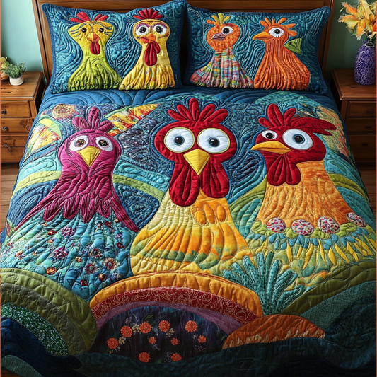 Rooster Call 3-Piece Quilted Bedding Set NCU0DK7262