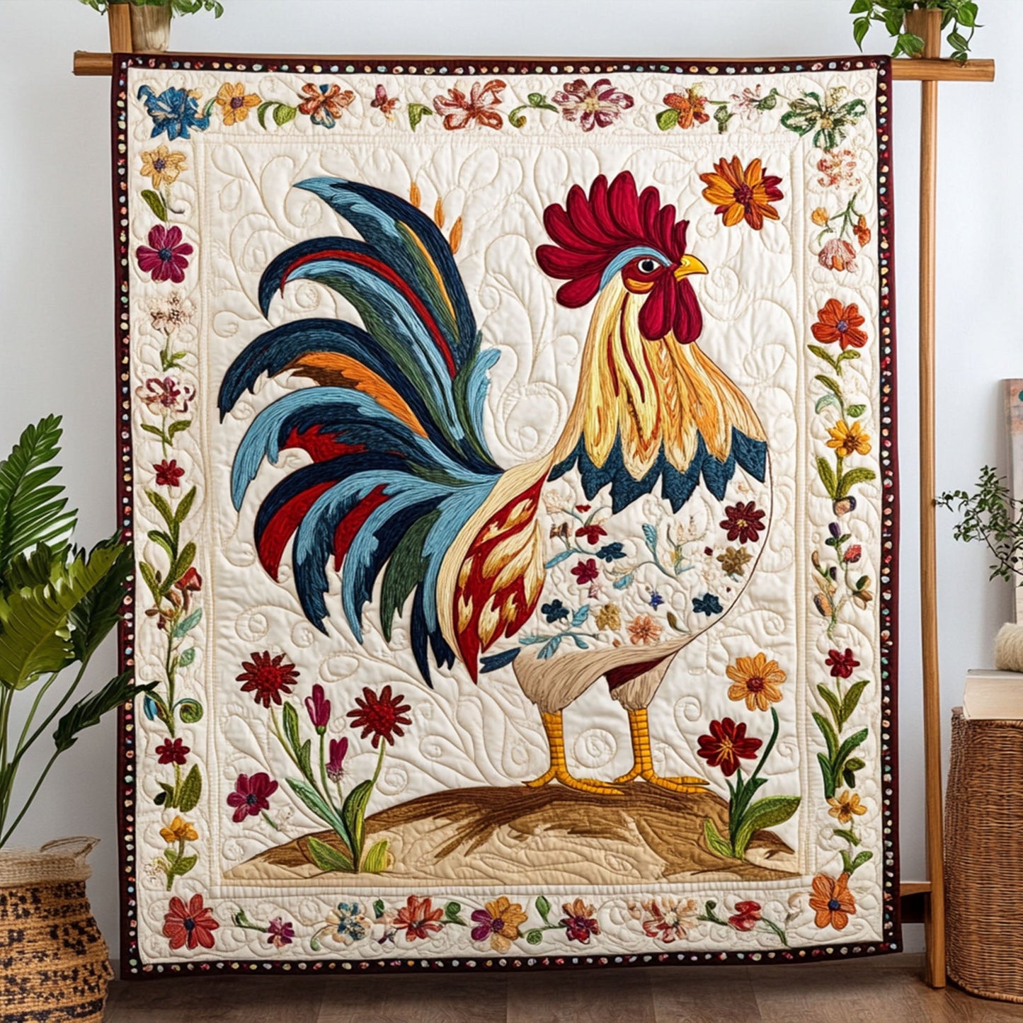 Rooster Charm Quilted Blanket NCU0PT5367
