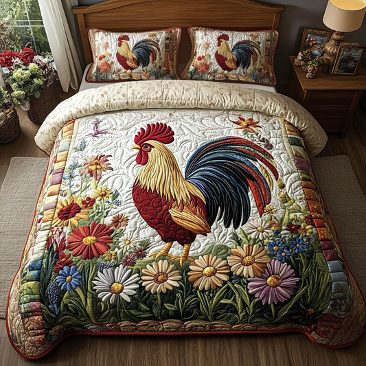 Rooster Garden 3-Piece Quilted Bedding Set NCU0VH5134