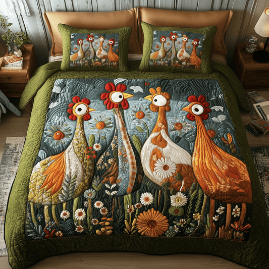 Rooster Garden Retreat 3-Piece Quilted Bedding Set NCU0TH2228