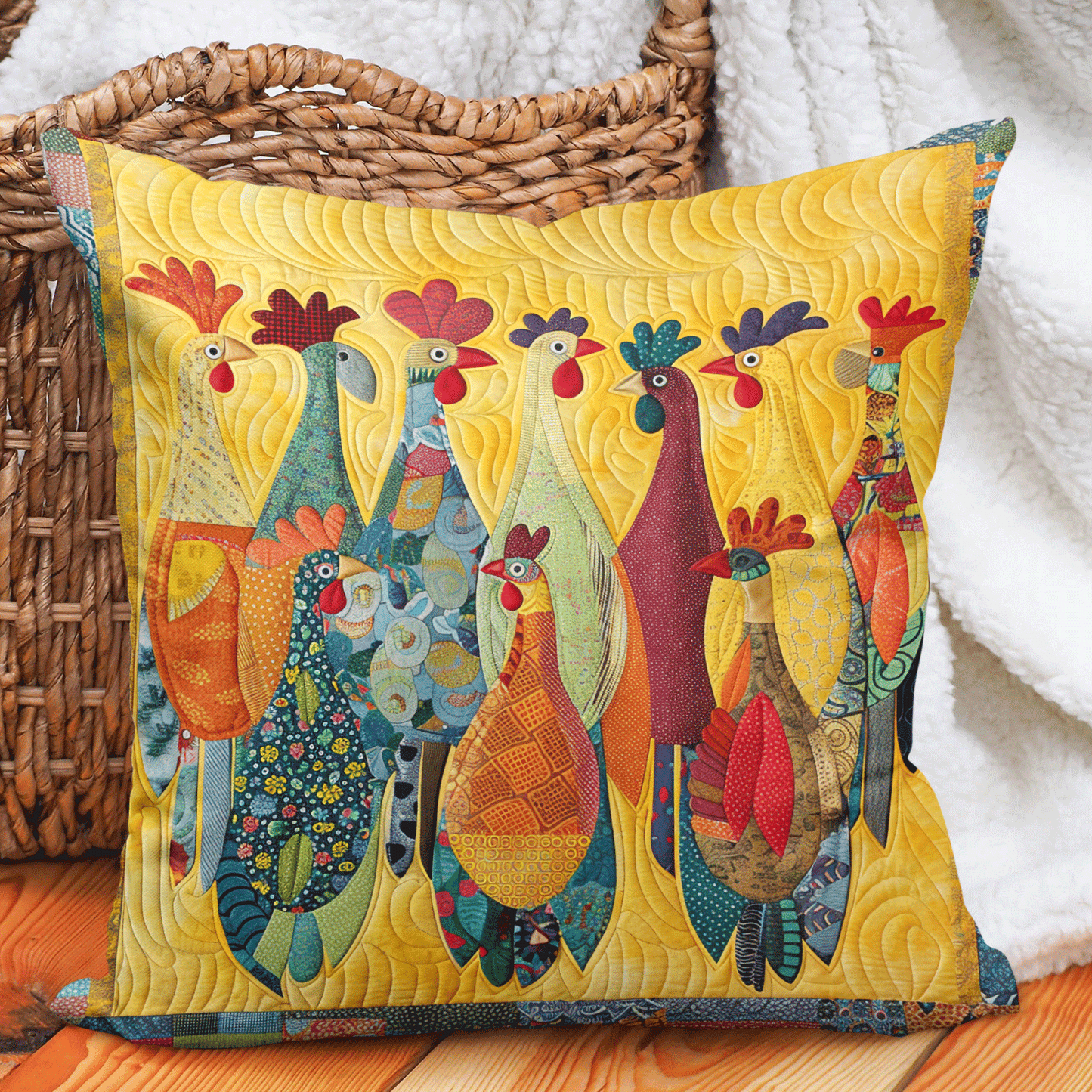 Rooster Meeting Quilted Pillow Case NCU0TH1209