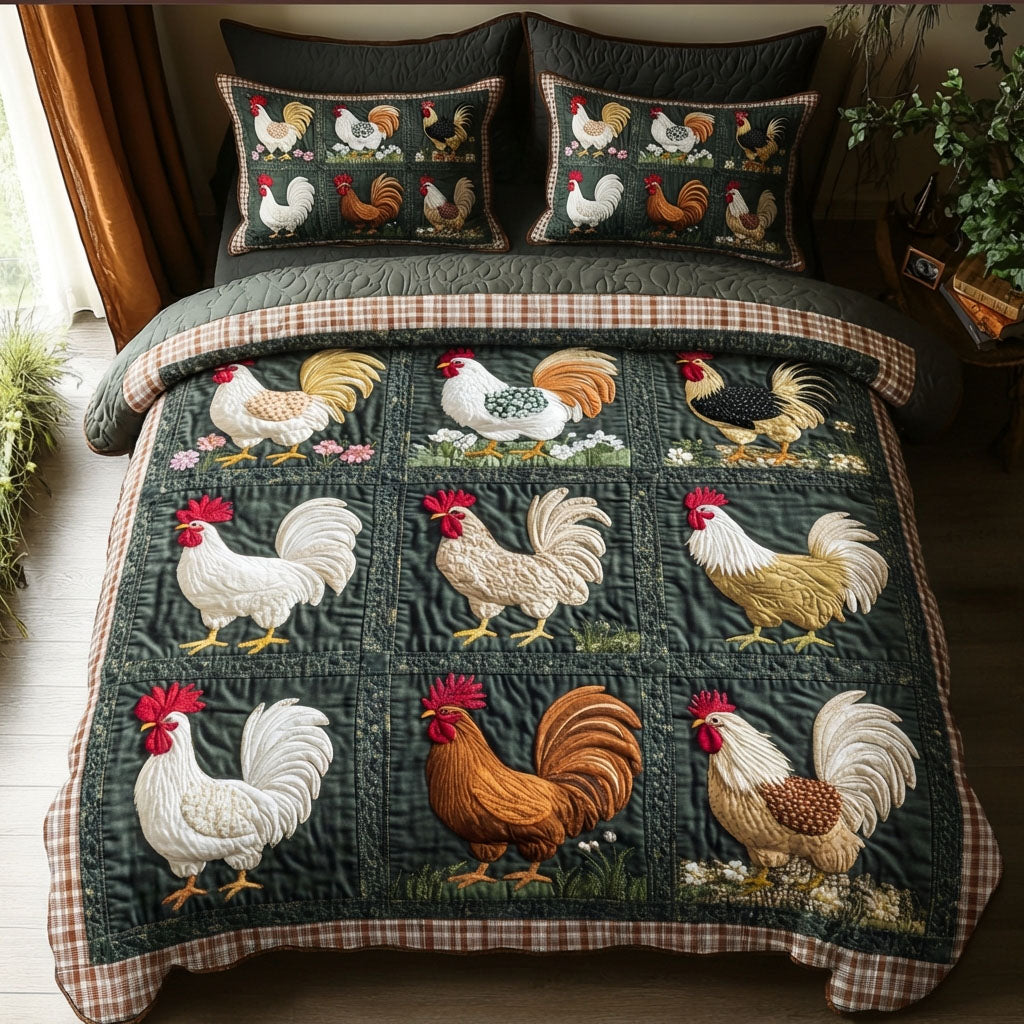 Rooster Parade 3-Piece Quilted Bedding Set NCU0DK12030