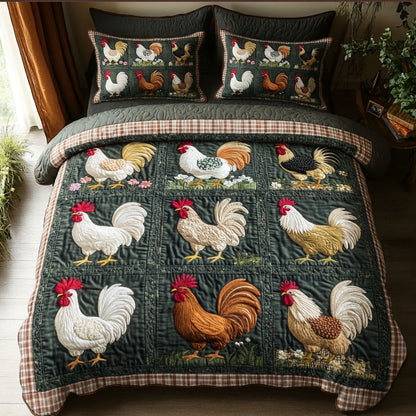 Rooster Parade 3-Piece Quilted Bedding Set NCU0DK12030