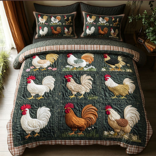 Rooster Parade 3-Piece Quilted Bedding Set NCU0DK12030