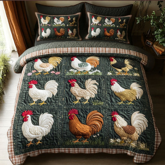 Rooster Parade 3-Piece Quilted Bedding Set NCU0DK12030