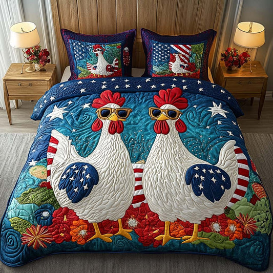 Rooster Parade 3-Piece Quilted Bedding Set NCU0NT7723