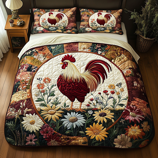 Rooster Parade 3-Piece Quilted Bedding Set NCU0VH5129