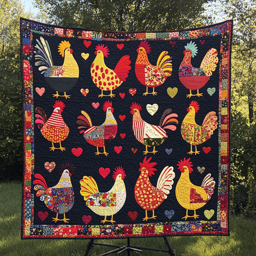 Rooster Parade Quilted Blanket NCU0VH2552
