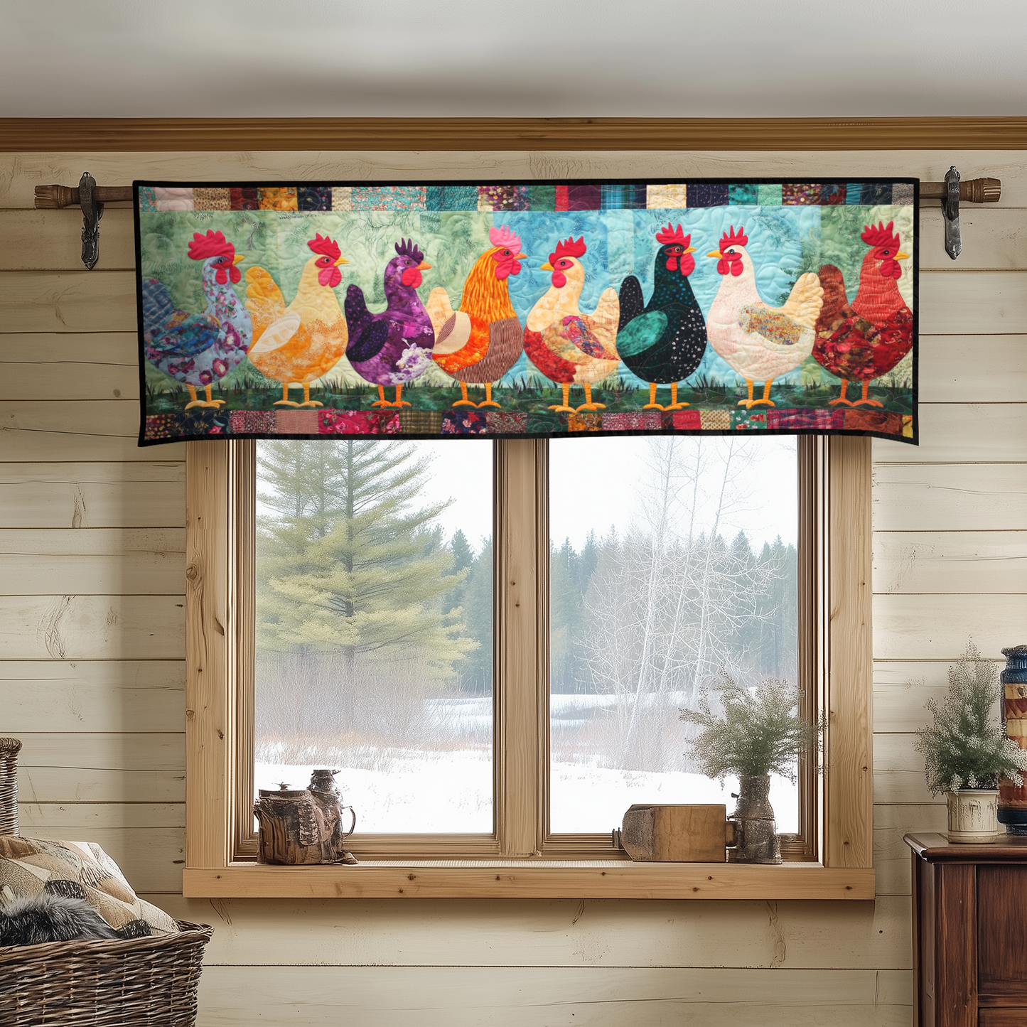 Rooster Parade Quilted Valance NCU0VH2857