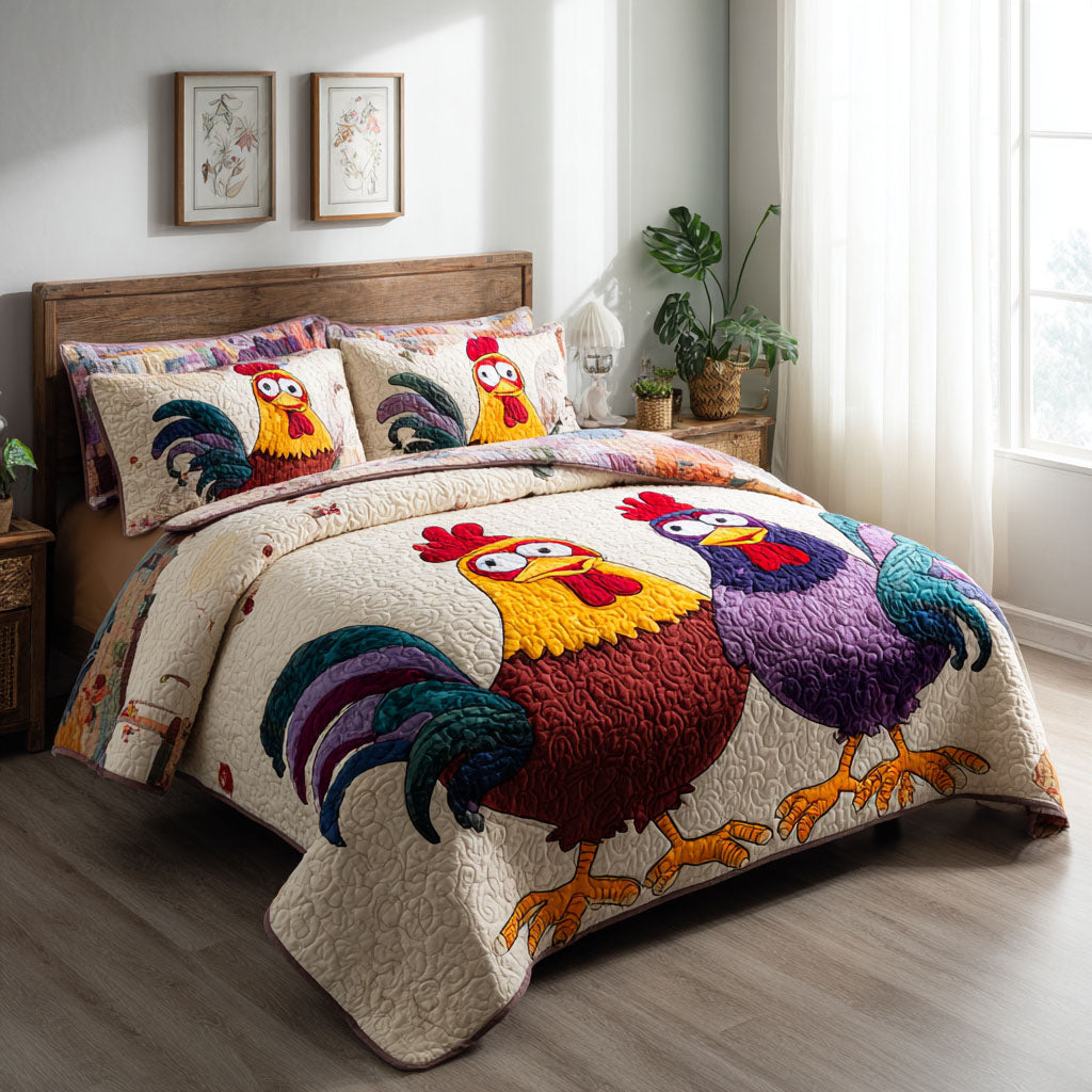 Rooster Patch 3-Piece Quilted Bedding Set NCU0DK12219