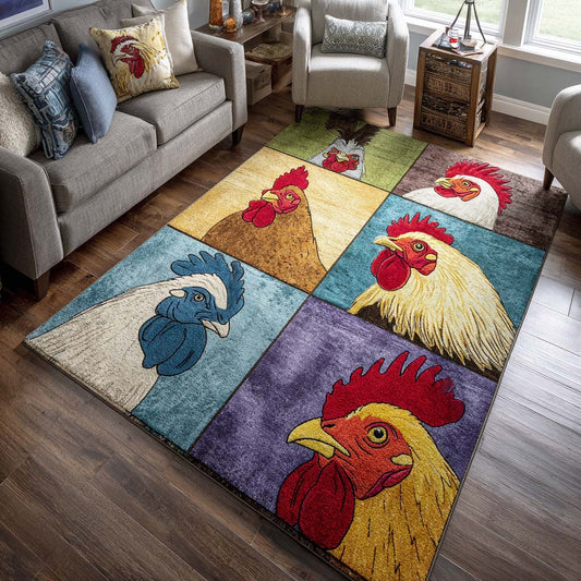 Rooster Patchwork Area Rug NCU0NT10216