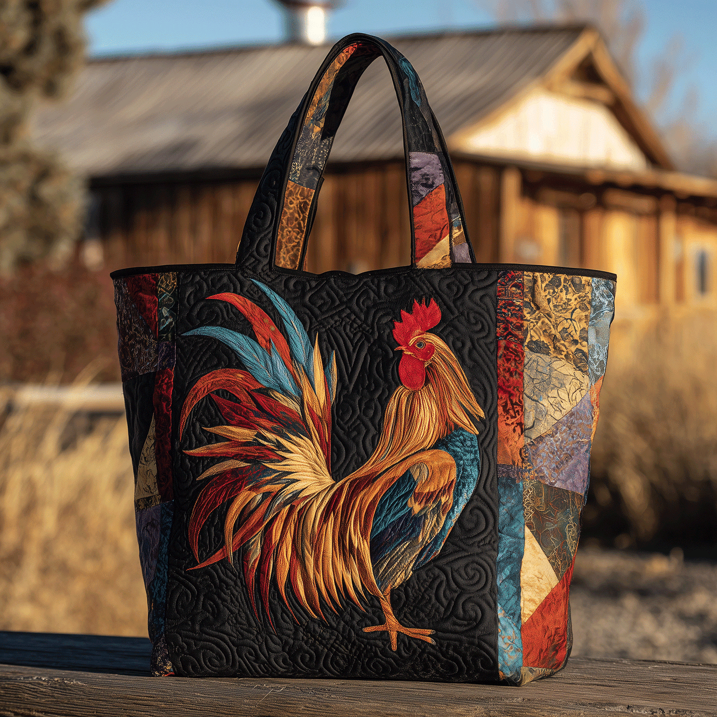 Rooster Patchwork Quilted Tote Bag NCU0TH2828