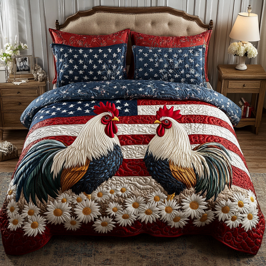 Rooster Pride 3-Piece Quilted Bedding Set NCU0VH4196