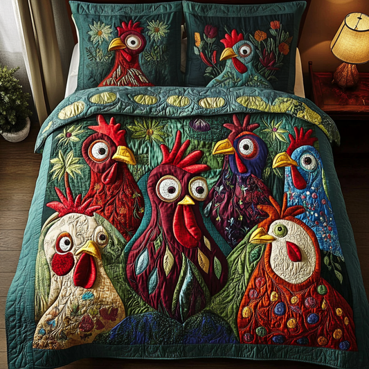 Rooster Riot 3-Piece Quilted Bedding Set NCU0VH745
