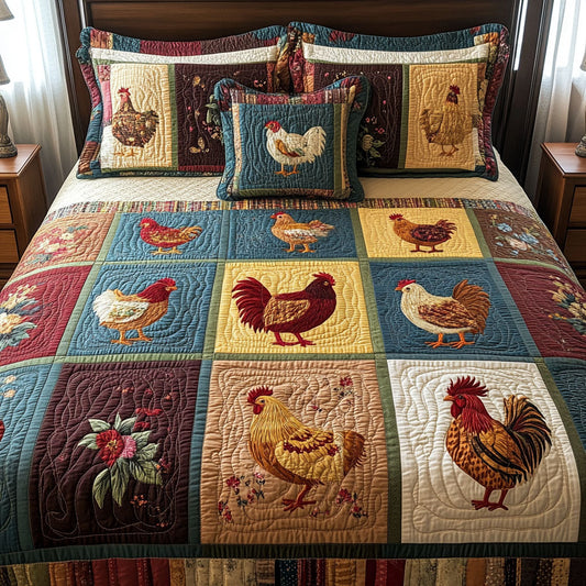 Rooster Royale 3-Piece Quilted Bedding Set NCU0PT7433