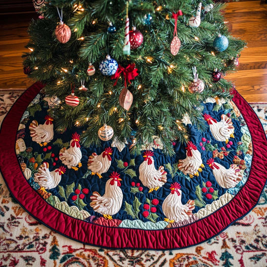 Rooster Winter Waltz Christmas Quilted Tree Skirt NCU0NT1944