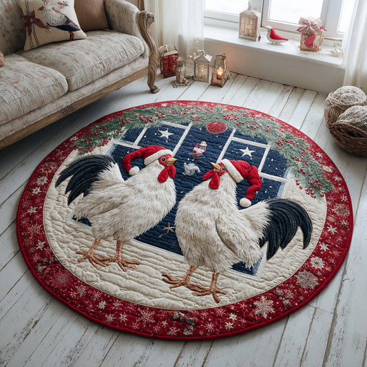 Roosters Winter Quilted Round Mat NCU0HH262