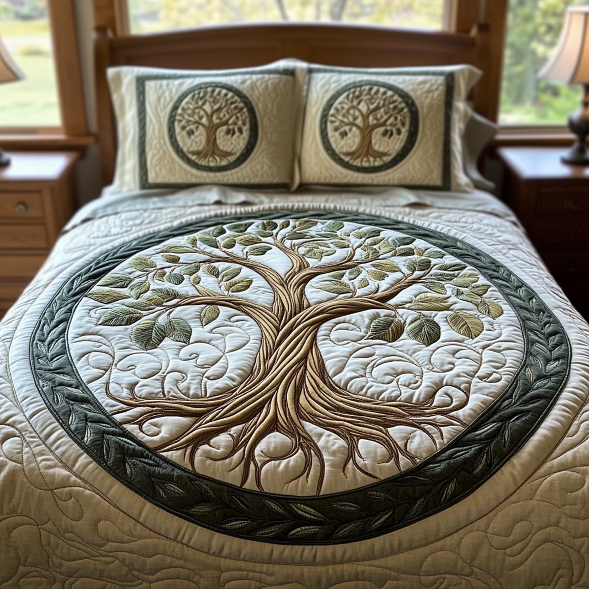 Rooted Harmony 3-Piece Quilted Bedding Set NCU0DV9088
