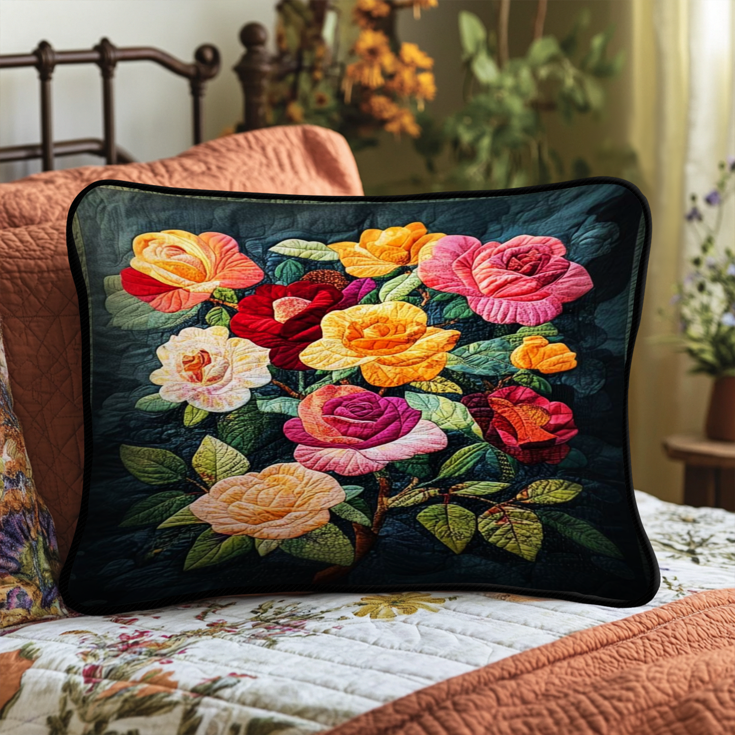Rose Elegance Quilted Bedding Pillow Case NCU0NT3980